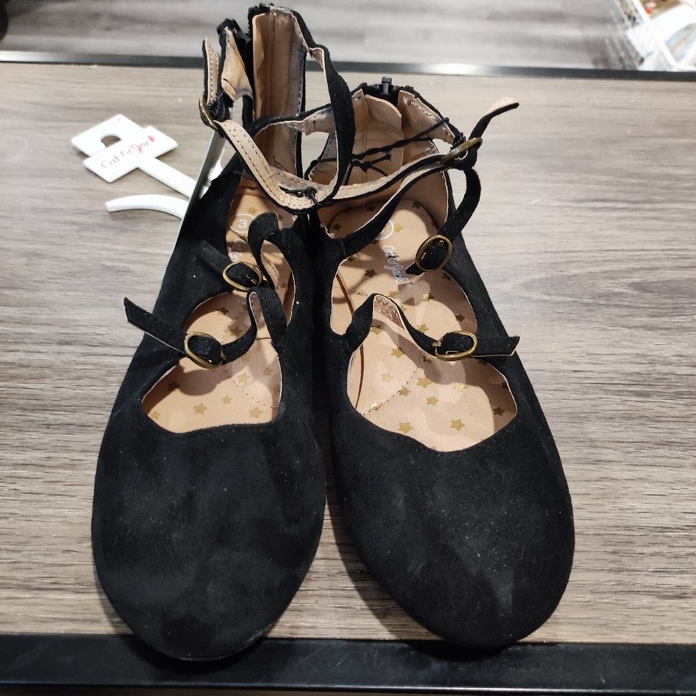 Cat & Jack ballerina shoes black suede with zip up back girls' size 3 NWT